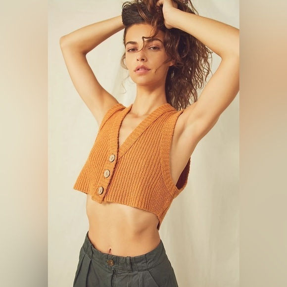 Free People Colby Marled Pink Cropped Alpaca Blend Ribbed Sweater Vest Size S - Picture 7 of 7